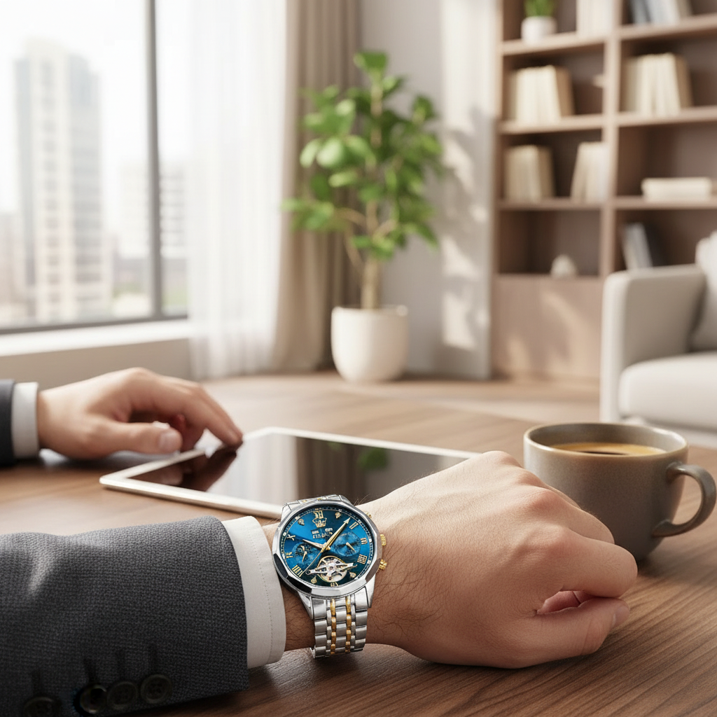 OLEVS Automatic Watches for Men Stainless Steel Moon Phase  Skeleton Flywheel Mechanical Men's Wristwatch Luxury Man Watch 6620