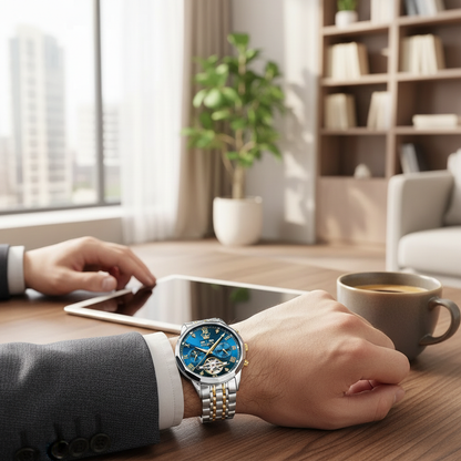 OLEVS Automatic Watches for Men Stainless Steel Moon Phase  Skeleton Flywheel Mechanical Men's Wristwatch Luxury Man Watch 6620