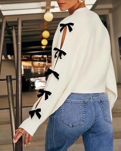 Cardigan boutonné devant avec nœud et manches longues